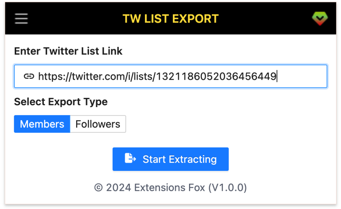 Twitter List Exporter Screenshot